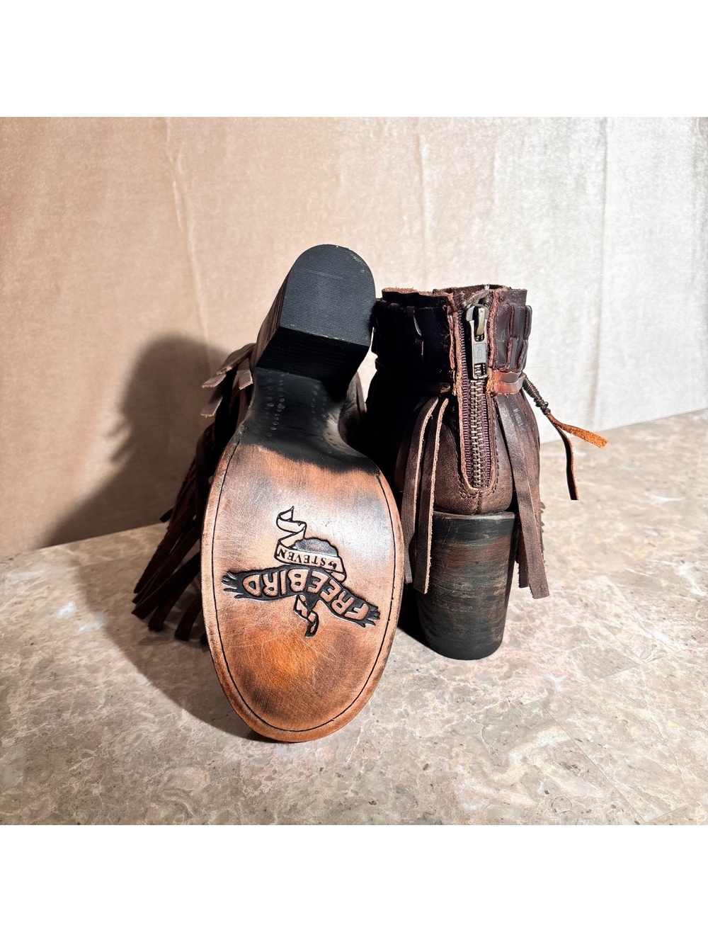 NWT “RARE” Freebird by Steven CHIEF Fringe Leather Luxe Ankle Boots Cocoa Size 9 - Picture 8 of 16